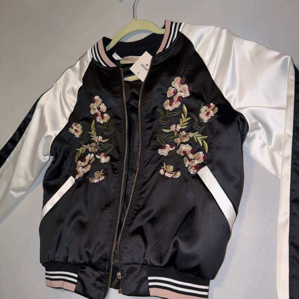 Angela F. Floral Embroidered Satin Bomber Jacket - Picture 3 of 4